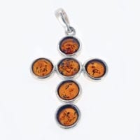 6-Stone Cognac Amber Set In Sterling Silver Cross Pendant