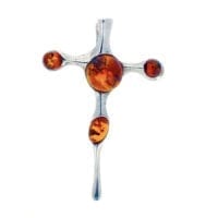 4-Stone Multi-Color Amber Set In Sterling Silver Cross Pendant