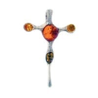 4-Stone Multi-Color Amber Set In Sterling Silver Cross Pendant
