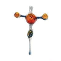 4-Stone Multi-Color Amber Set In Sterling Silver Cross Pendant