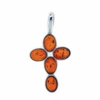 5-Stone Cognac Amber Set In Sterling Silver Cross Pendant