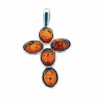 5-Stone Cognac Amber Set In Sterling Silver Cross Pendant