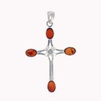 4-Stone Multi-Color Amber Set In Sterling Silver Cross Pendant