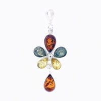 6-Stone Multi-Color Amber Set In Sterling Silver Pendant