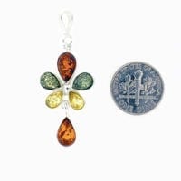 6-Stone Multi-Color Amber Set In Sterling Silver Pendant