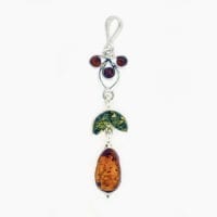 6-Stone Multi-Color Amber Set In Sterling Silver Pendant