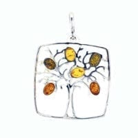6-Stone Multi-Color Amber Tree-of-Life Pendant