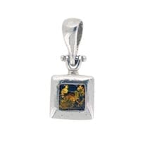 6 mm Square Green Amber Set In Sterling Silver Pendant