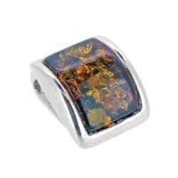 Rectangular Green Amber Set In Sterling Silver Pendant