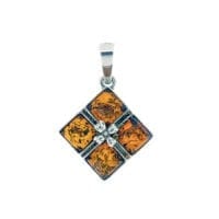 4-Stone Cognac Amber Set In Sterling Silver Pendant