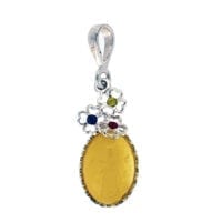 Butterscotch Amber Set In Sterling Silver and CZ Pendant
