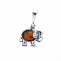 Cognac Amber Set In Sterling Silver Elephant Pendant