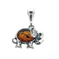 Cognac Amber Set In Sterling Silver Elephant Pendant