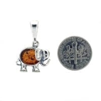 Cognac Amber Set In Sterling Silver Elephant Pendant