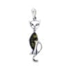 Green Amber Set In Sterling Silver Cat Pendant