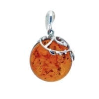 Hand-Crafted Cognac Amber Set In Sterling Silver Pendant