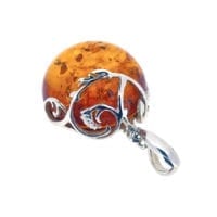 Hand-Crafted Cognac Amber Set In Sterling Silver Pendant
