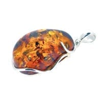 Hand-Crafted Cognac Amber Set In Sterling Silver Pendant