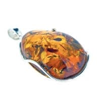 Hand-Crafted Cognac Amber Set In Sterling Silver Pendant
