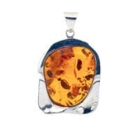 Hand-Crafted Cognac Amber Set In Sterling Silver Pendant