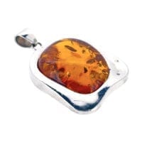 Hand-Crafted Cognac Amber Set In Sterling Silver Pendant
