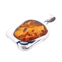 Hand-Crafted Cognac Amber Set In Sterling Silver Pendant