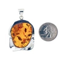 Hand-Crafted Cognac Amber Set In Sterling Silver Pendant