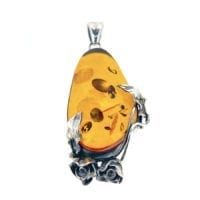 Hand-Crafted Cognac Amber Set In Sterling Silver Pendant