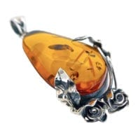 Hand-Crafted Cognac Amber Set In Sterling Silver Pendant