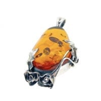 Hand-Crafted Cognac Amber Set In Sterling Silver Pendant