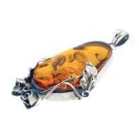 Hand-Crafted Cognac Amber Set In Sterling Silver Pendant