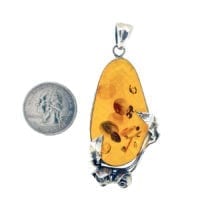 Hand-Crafted Cognac Amber Set In Sterling Silver Pendant