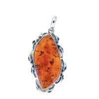 Hand-Crafted Cognac Amber Set In Sterling Silver Pendant