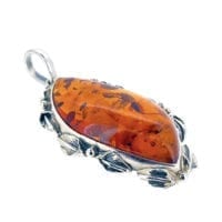 Hand-Crafted Cognac Amber Set In Sterling Silver Pendant