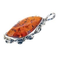Hand-Crafted Cognac Amber Set In Sterling Silver Pendant
