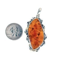 Hand-Crafted Cognac Amber Set In Sterling Silver Pendant