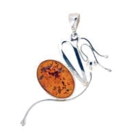 Oval Cognac Amber Set In Sterling Silver Butterfly Pendant