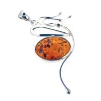 Oval Cognac Amber Set In Sterling Silver Butterfly Pendant
