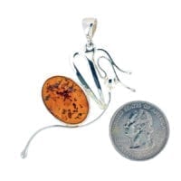 Oval Cognac Amber Set In Sterling Silver Butterfly Pendant