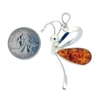 Oval Cognac Amber Set In Sterling Silver Butterfly Pendant