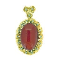 Oval Shape Cherry Amber Set In Vermeil Pendant