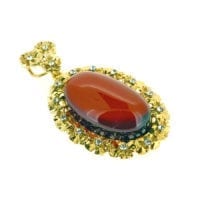 Oval Shape Cherry Amber Set In Vermeil Pendant