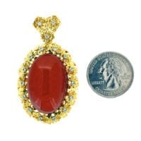 Oval Shape Cherry Amber Set In Vermeil Pendant