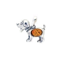 Cognac Amber Set In Sterling Silver Puppy Pendant