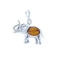 Cognac Amber Set In Sterling Silver Elephant Pendant