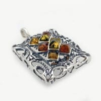 8-Stone Multi-Color Amber Set In Sterling Silver Artistic Pendant