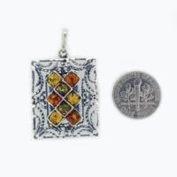 8-Stone Multi-Color Amber Set In Sterling Silver Artistic Pendant