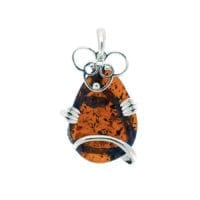 Hand-Crafted Cognac Amber Set In Sterling Silver Comic Mouse Pendant