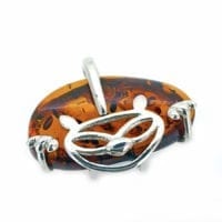 Hand-Crafted Cognac Amber Set In Sterling Silver Comic Cat Pendant