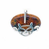 Hand-Crafted Cognac Amber Set In Sterling Silver Comic Cat Pendant